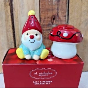 NWT St. Nicholas Square Ceramic Gnome & Mushroom Salt & Pepper Shaker Set LAST 3